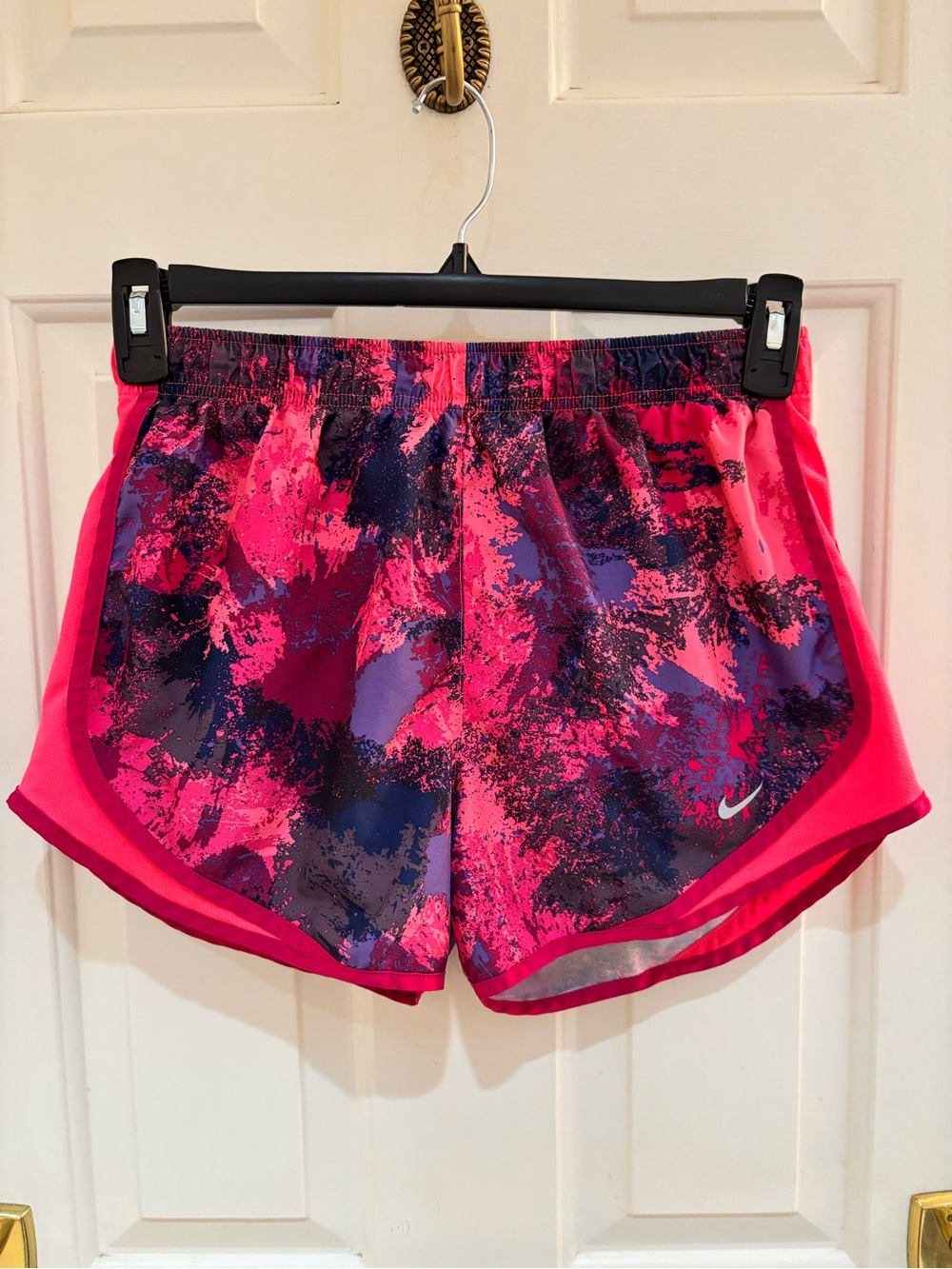 Nike Women’s Dri fit Pink and Purple Abstract Print Athletic Shorts